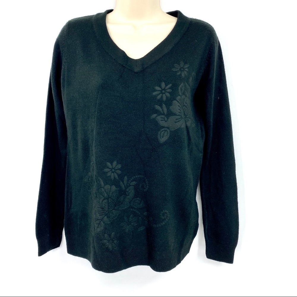 Eddie Bauer blk V-neck floral sweater sz. S